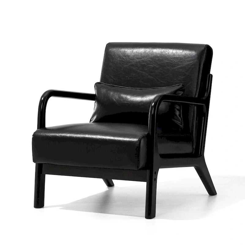 Fauteuil d'appoint Glitzhome style moderne mi-siècle en similicuir avec coussin - 65,4 cm (L) x 85,7 cm (P) x 78,1 cm (H)