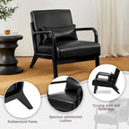 Fauteuil d'appoint Glitzhome style moderne mi-siècle en similicuir avec coussin - 65,4 cm (L) x 85,7 cm (P) x 78,1 cm (H)