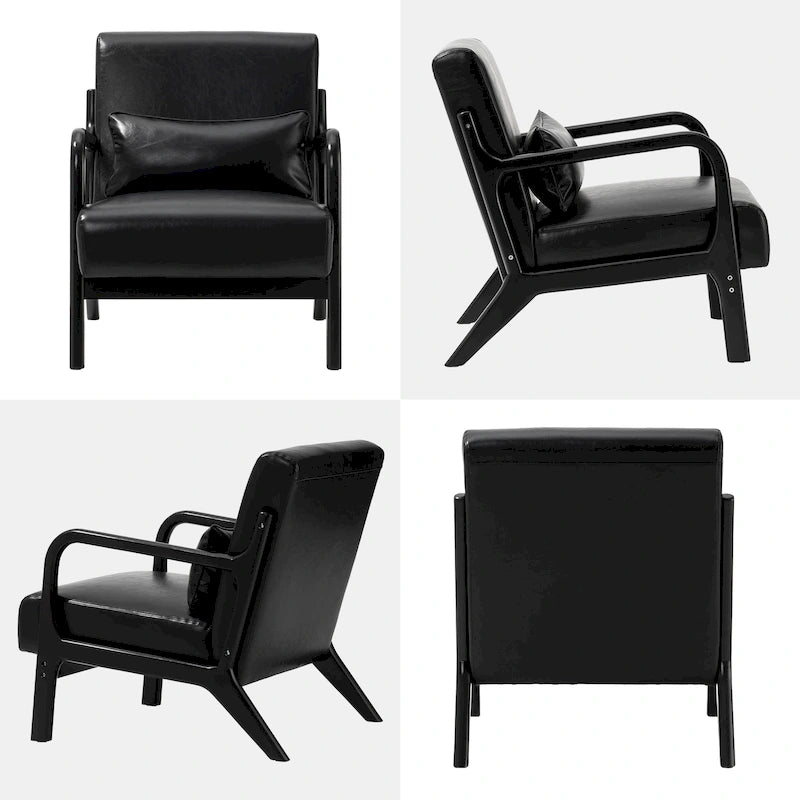 Fauteuil d'appoint Glitzhome style moderne mi-siècle en similicuir avec coussin - 65,4 cm (L) x 85,7 cm (P) x 78,1 cm (H)