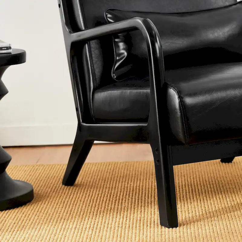 Fauteuil d'appoint Glitzhome style moderne mi-siècle en similicuir avec coussin - 65,4 cm (L) x 85,7 cm (P) x 78,1 cm (H)