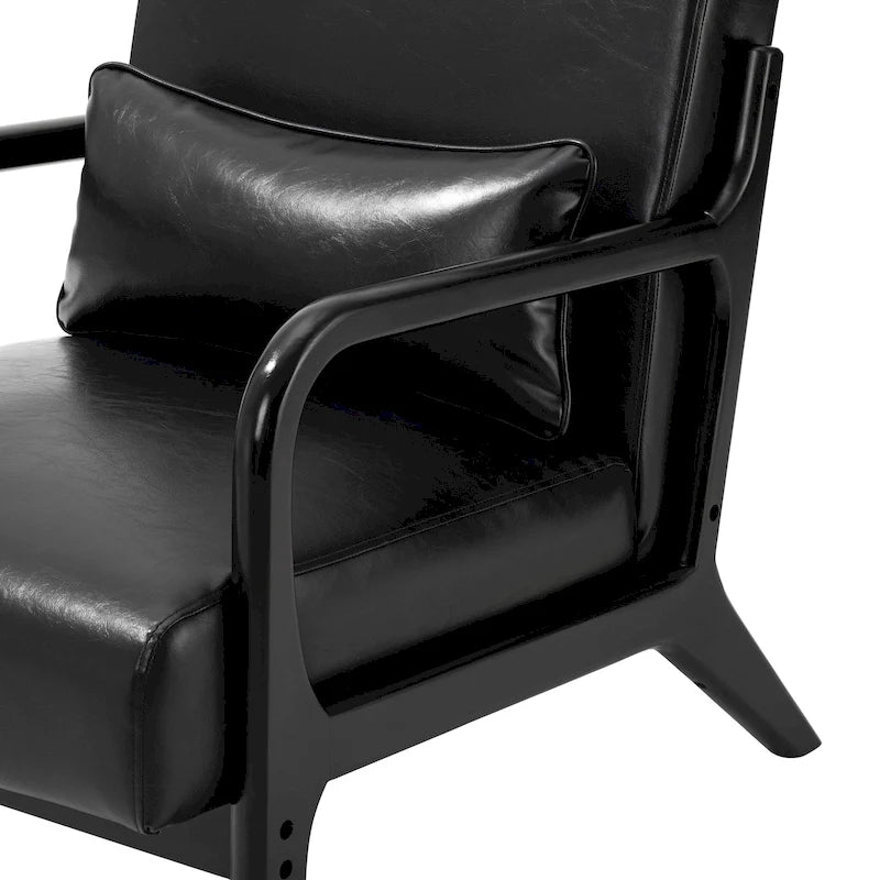 Fauteuil d'appoint Glitzhome style moderne mi-siècle en similicuir avec coussin - 65,4 cm (L) x 85,7 cm (P) x 78,1 cm (H)