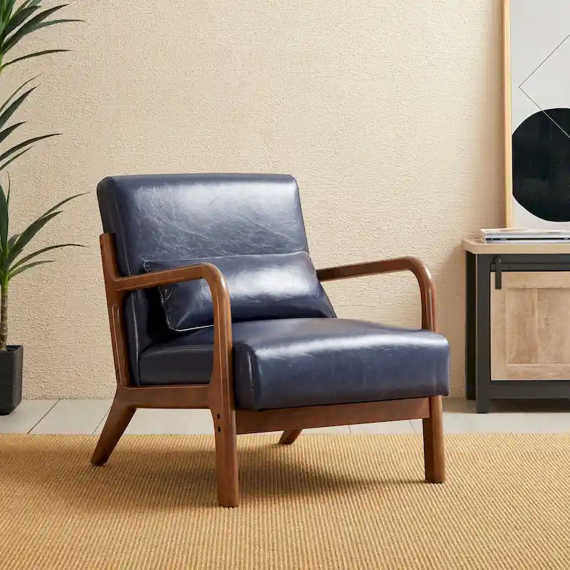 Fauteuil d'appoint Glitzhome style moderne mi-siècle en similicuir avec coussin - 65,4 cm (L) x 85,7 cm (P) x 78,1 cm (H)