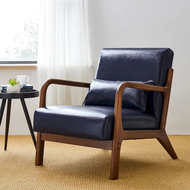 Fauteuil d'appoint Glitzhome style moderne mi-siècle en similicuir avec coussin - 65,4 cm (L) x 85,7 cm (P) x 78,1 cm (H)