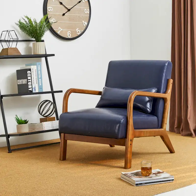 Fauteuil d'appoint Glitzhome style moderne mi-siècle en similicuir avec coussin - 65,4 cm (L) x 85,7 cm (P) x 78,1 cm (H)