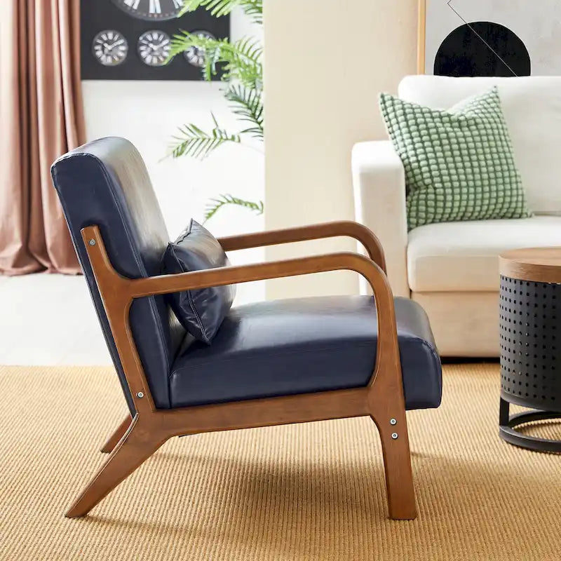 Fauteuil d'appoint Glitzhome style moderne mi-siècle en similicuir avec coussin - 65,4 cm (L) x 85,7 cm (P) x 78,1 cm (H)