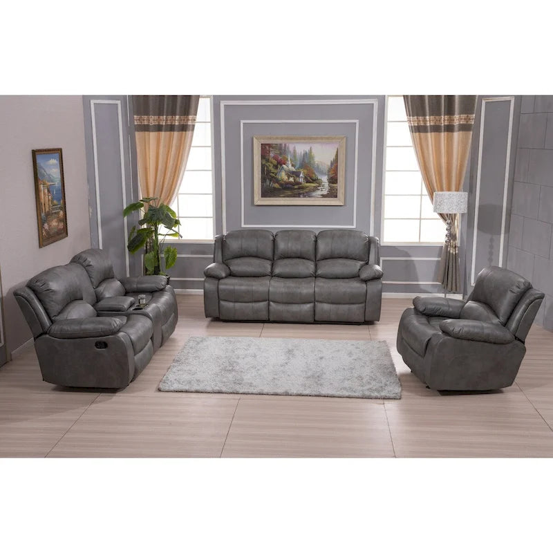 Ensemble de salon inclinable 3 pièces Betsy Furniture en cuir reconstitué, comprenant canapé, causeuse et fauteuil à bascule