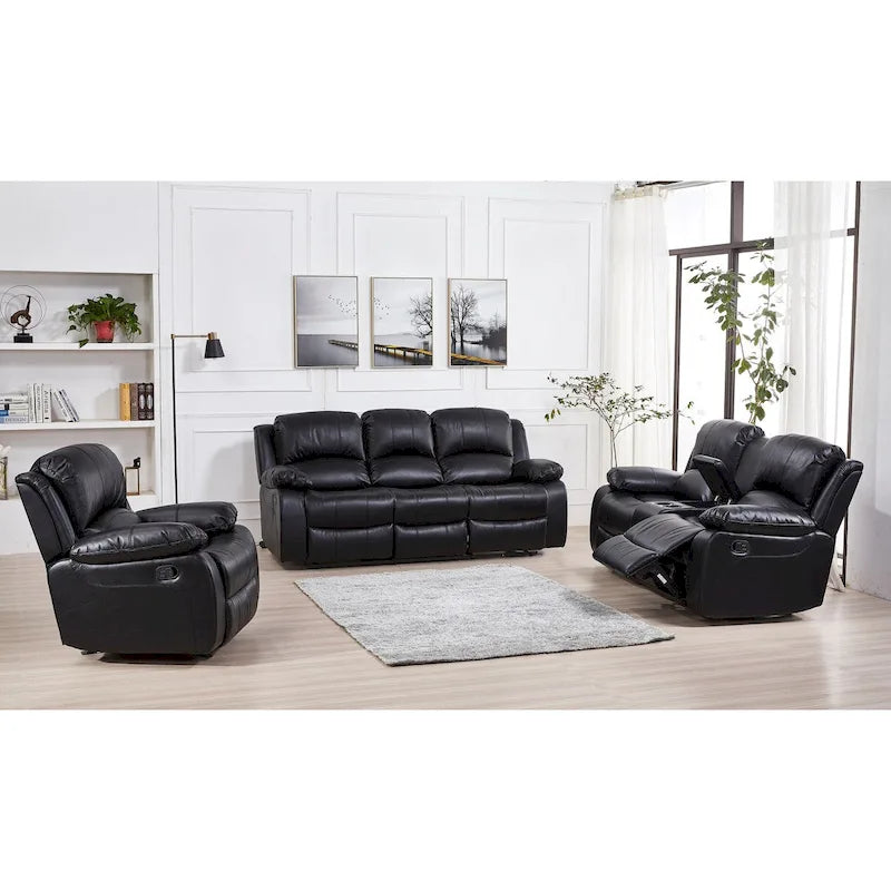 Ensemble de salon inclinable 3 pièces Betsy Furniture en cuir reconstitué, comprenant canapé, causeuse et fauteuil à bascule