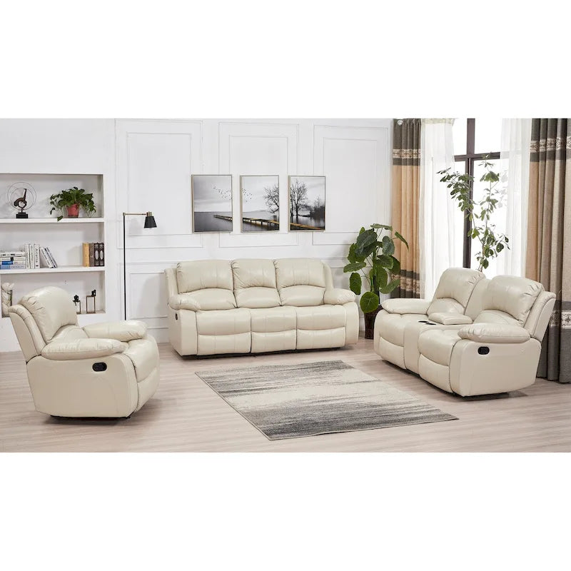 Ensemble de salon inclinable 3 pièces Betsy Furniture en cuir reconstitué, comprenant canapé, causeuse et fauteuil à bascule