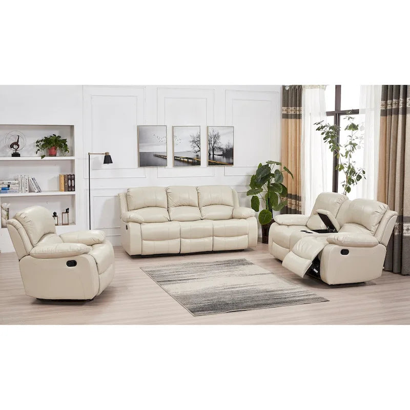 Ensemble de salon inclinable 3 pièces Betsy Furniture en cuir reconstitué, comprenant canapé, causeuse et fauteuil à bascule