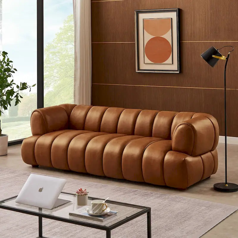 Canapé Rovan de luxe moderne du milieu du siècle en cuir cognac