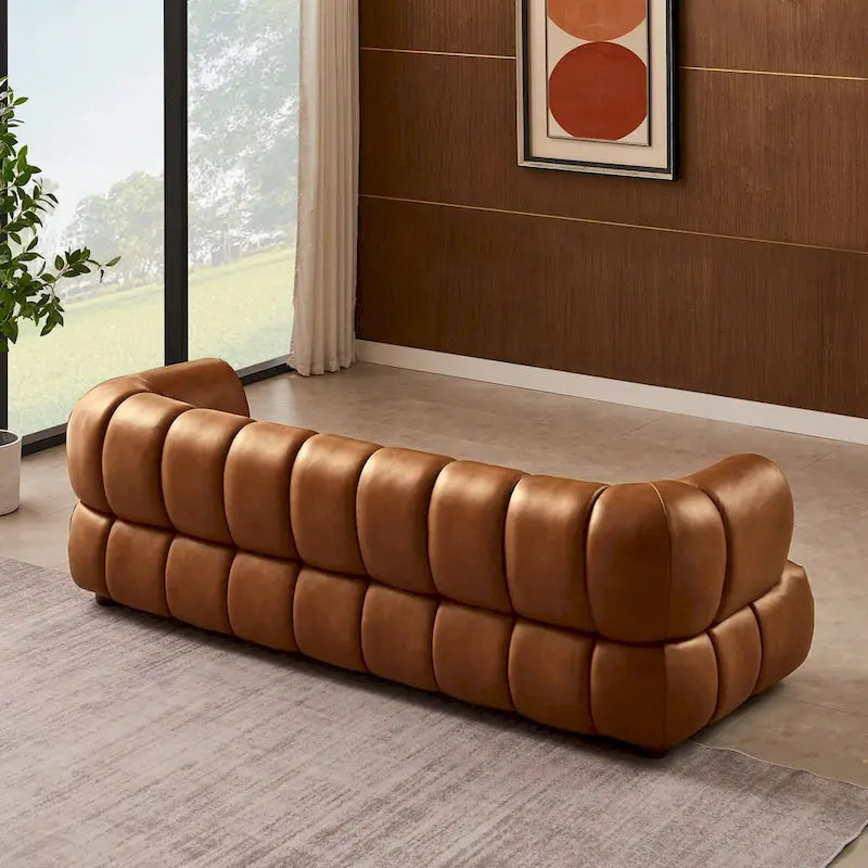 Canapé Rovan de luxe moderne du milieu du siècle en cuir cognac