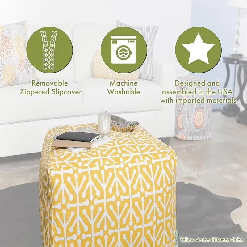 Pouf cube ottoman en bambou Majestic Home Goods pour intérieur/extérieur