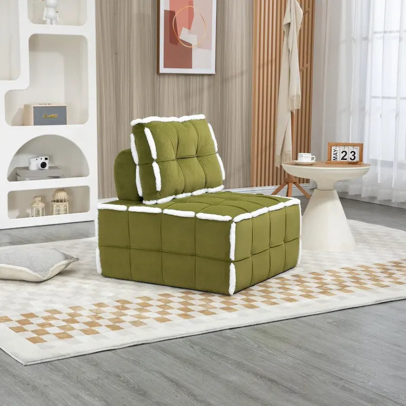 Fauteuil relax d'appoint une place, profond et sans accoudoirs, avec assise rembourrée.