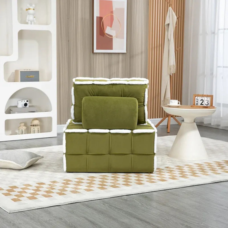 Fauteuil relax d'appoint une place, profond et sans accoudoirs, avec assise rembourrée.