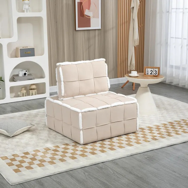 Fauteuil relax d'appoint une place, profond et sans accoudoirs, avec assise rembourrée.