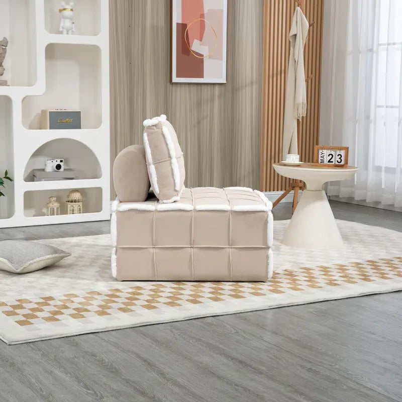 Fauteuil relax d'appoint une place, profond et sans accoudoirs, avec assise rembourrée.