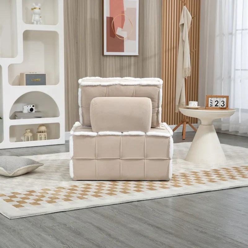 Fauteuil relax d'appoint une place, profond et sans accoudoirs, avec assise rembourrée.