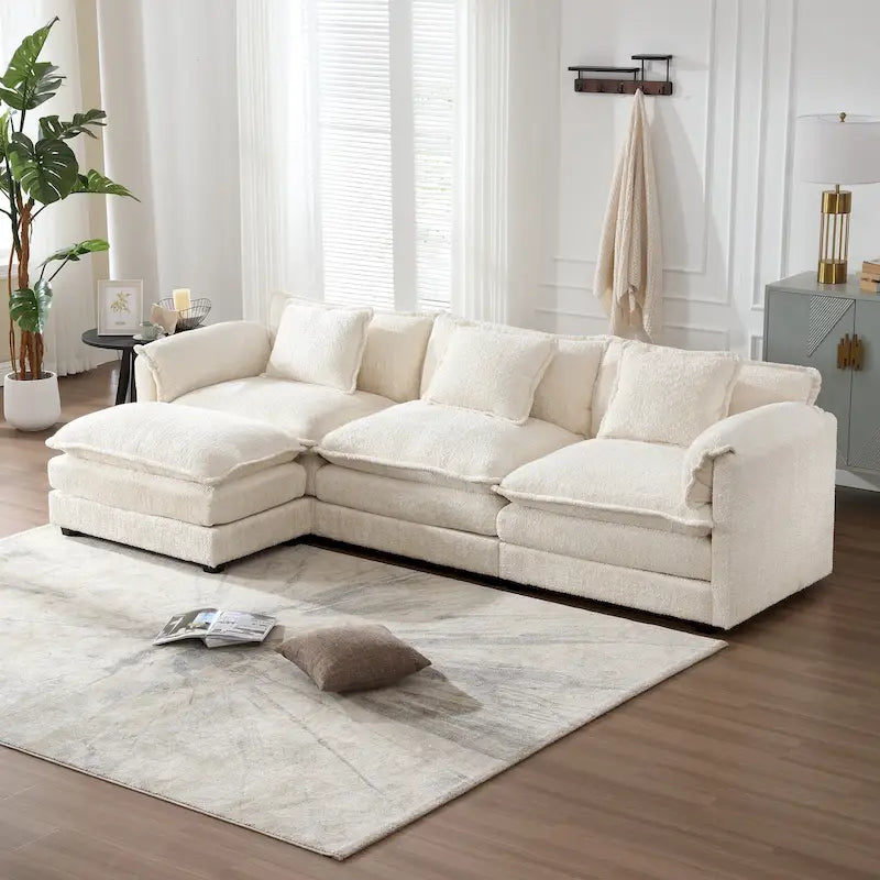 Canapé d'angle modulaire trois places surdimensionné et confortable en tissu chenille, en forme de L