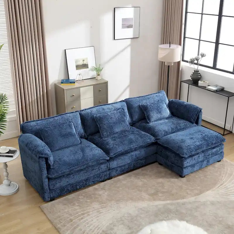 Canapé d'angle modulaire trois places surdimensionné et confortable en tissu chenille, en forme de L