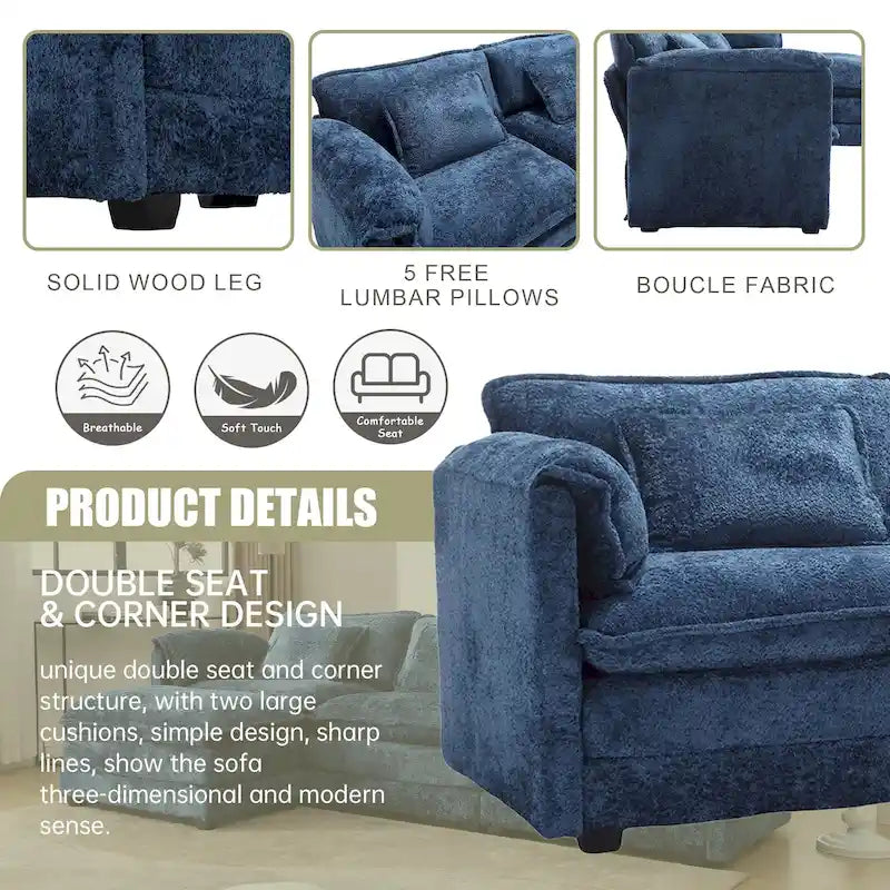 Canapé d'angle modulaire trois places surdimensionné et confortable en tissu chenille, en forme de L