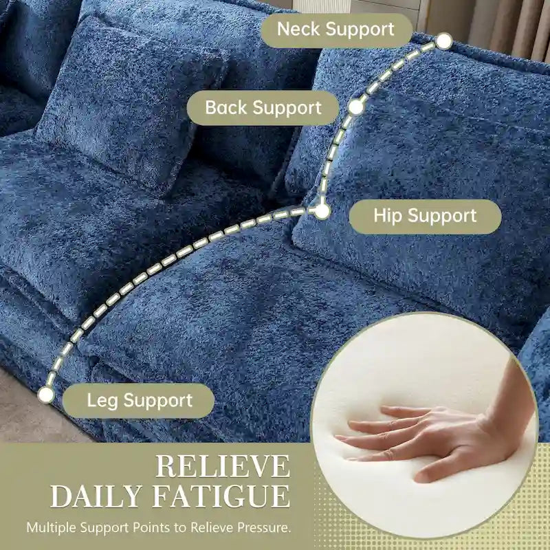 Canapé d'angle modulaire trois places surdimensionné et confortable en tissu chenille, en forme de L