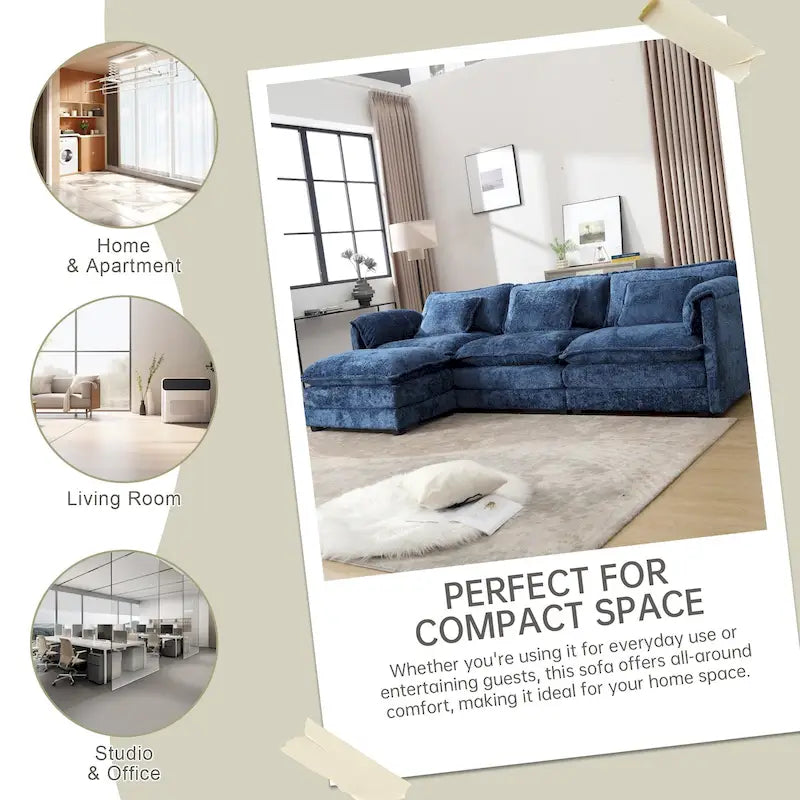 Canapé d'angle modulaire trois places surdimensionné et confortable en tissu chenille, en forme de L