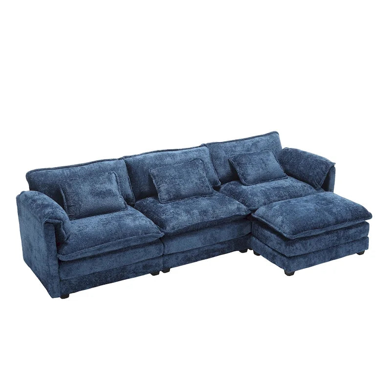 Canapé d'angle modulaire trois places surdimensionné et confortable en tissu chenille, en forme de L