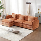 Canapé d'angle modulaire trois places surdimensionné et confortable en tissu chenille, en forme de L
