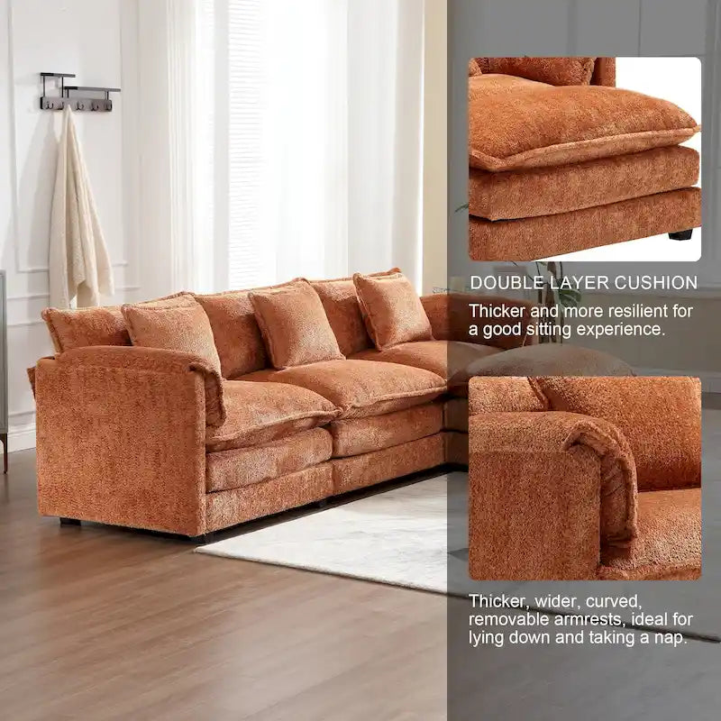 Canapé d'angle modulaire trois places surdimensionné et confortable en tissu chenille, en forme de L