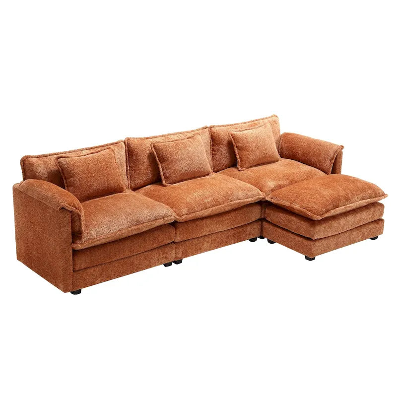 Canapé d'angle modulaire trois places surdimensionné et confortable en tissu chenille, en forme de L