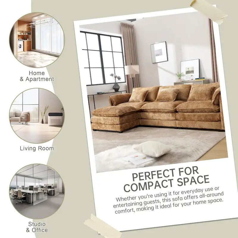 Canapé d'angle modulaire trois places surdimensionné et confortable en tissu chenille, en forme de L