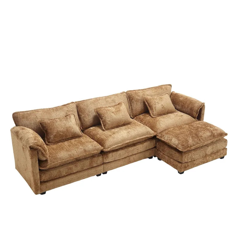 Canapé d'angle modulaire trois places surdimensionné et confortable en tissu chenille, en forme de L