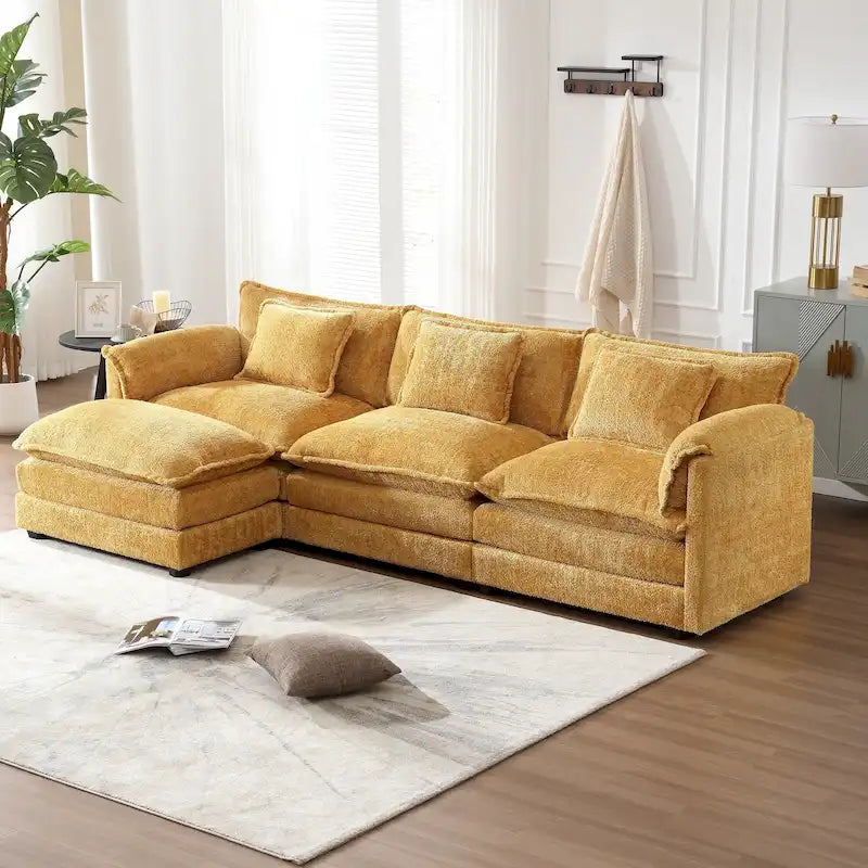 Canapé d'angle modulaire trois places surdimensionné et confortable en tissu chenille, en forme de L