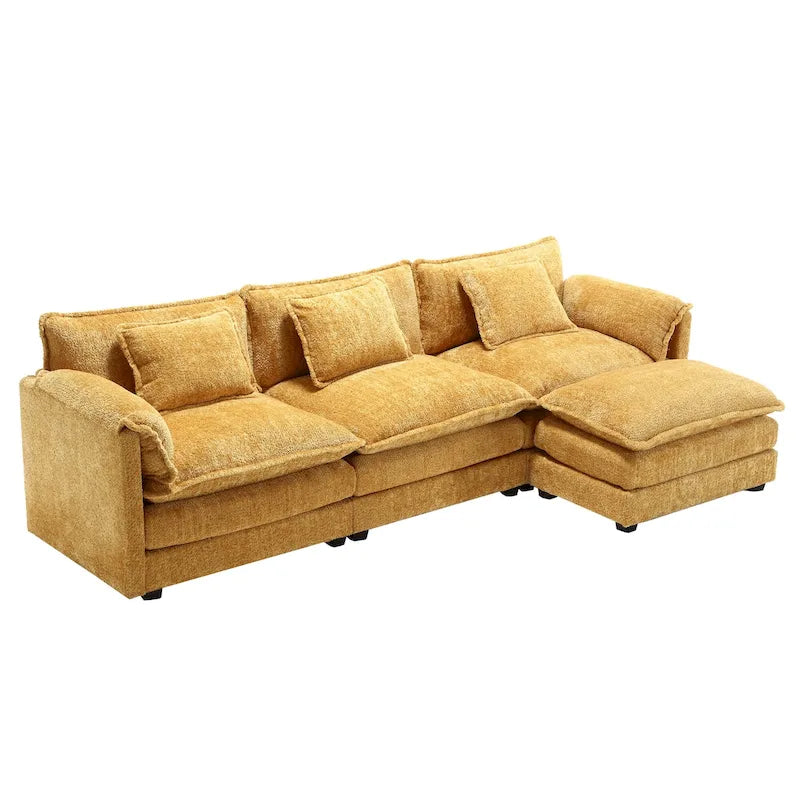 Canapé d'angle modulaire trois places surdimensionné et confortable en tissu chenille, en forme de L