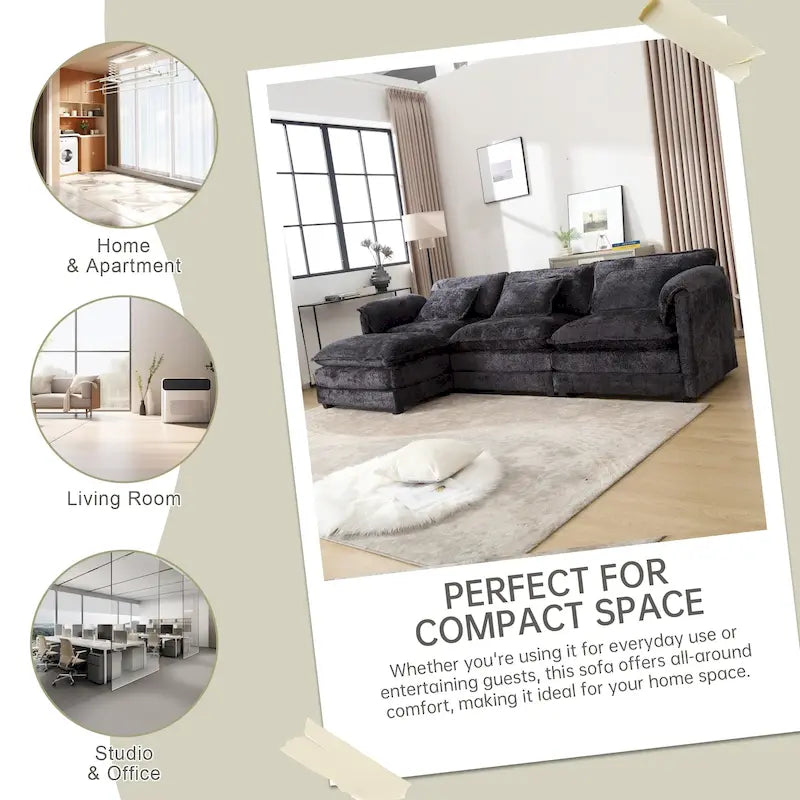 Canapé d'angle modulaire trois places surdimensionné et confortable en tissu chenille, en forme de L