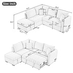Canapé-lit d'angle en forme de L de 82,6 cm avec deux ports USB, deux prises électriques et un pouf de rangement amovible