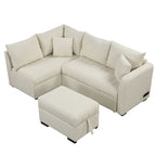 Canapé-lit d'angle en forme de L de 82,6 cm avec deux ports USB, deux prises électriques et un pouf de rangement amovible