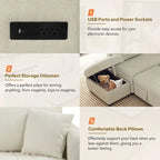 Canapé-lit d'angle en forme de L de 82,6 cm avec deux ports USB, deux prises électriques et un pouf de rangement amovible