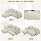 Canapé-lit d'angle en forme de L de 82,6 cm avec deux ports USB, deux prises électriques et un pouf de rangement amovible