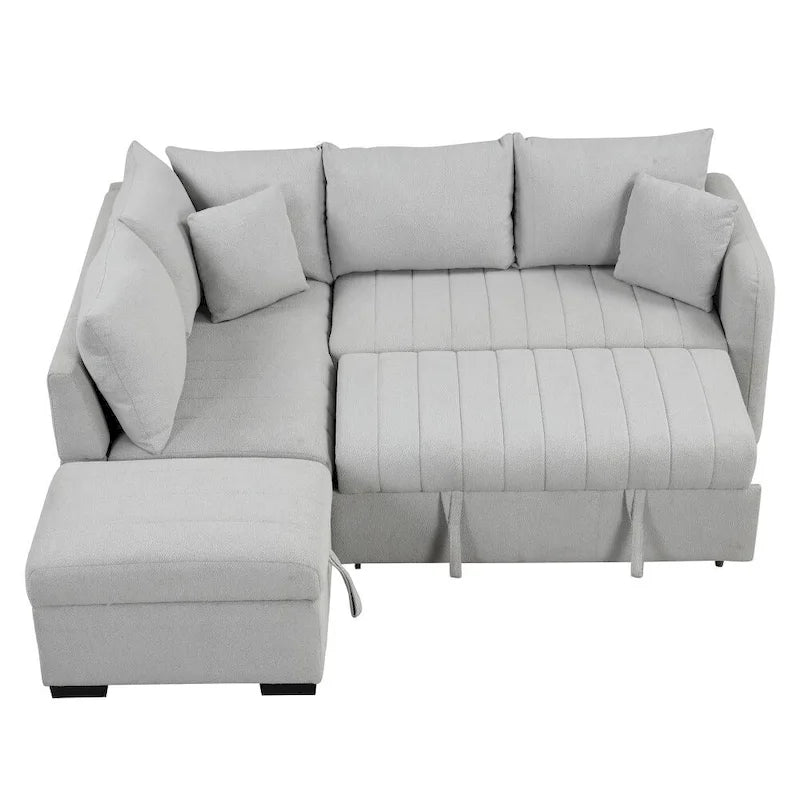 Canapé-lit d'angle en forme de L de 82,6 cm avec deux ports USB, deux prises électriques et un pouf de rangement amovible