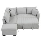Canapé-lit d'angle en forme de L de 82,6 cm avec deux ports USB, deux prises électriques et un pouf de rangement amovible