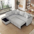 Canapé-lit d'angle en forme de L de 82,6 cm avec deux ports USB, deux prises électriques et un pouf de rangement amovible