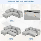Canapé-lit d'angle en forme de L de 82,6 cm avec deux ports USB, deux prises électriques et un pouf de rangement amovible