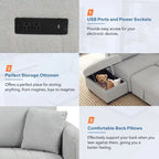 Canapé-lit d'angle en forme de L de 82,6 cm avec deux ports USB, deux prises électriques et un pouf de rangement amovible