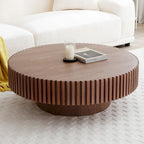 Table basse ronde moderne en noyer noir avec pied robuste, non assemblée