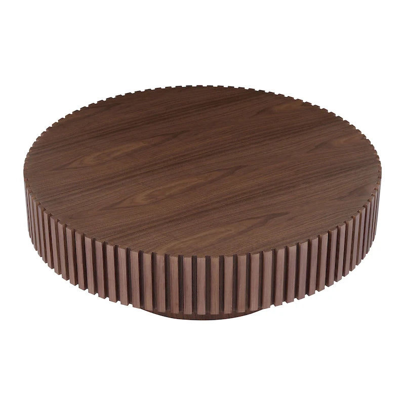 Table basse ronde moderne en noyer noir avec pied robuste, non assemblée