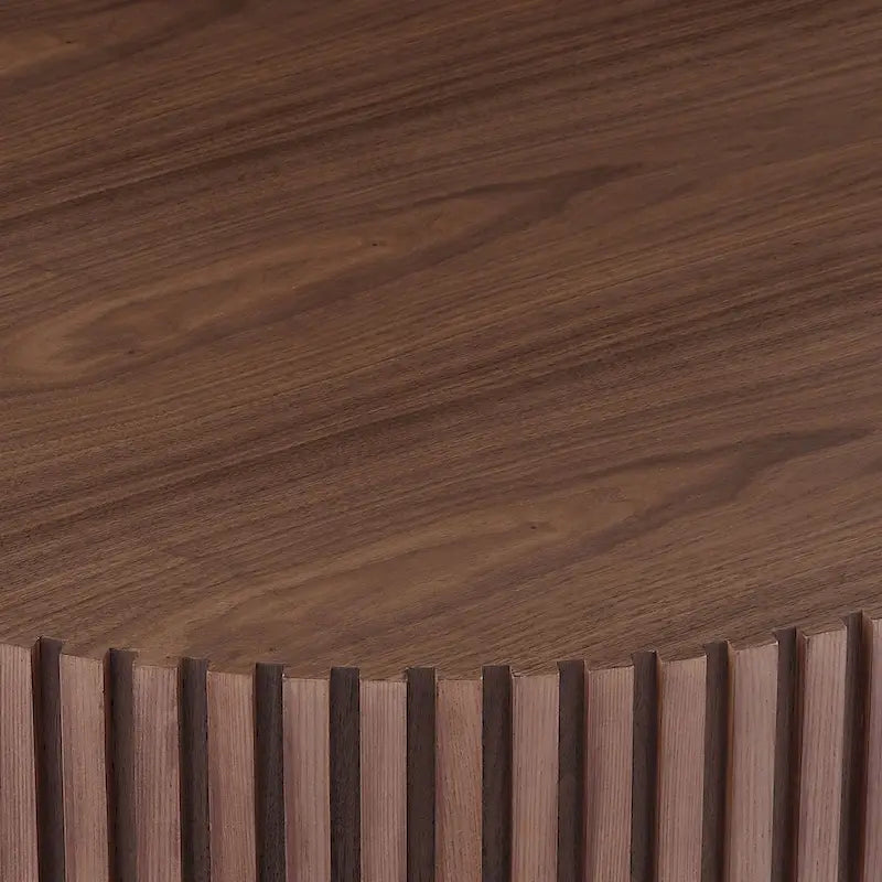 Table basse ronde moderne en noyer noir avec pied robuste, non assemblée
