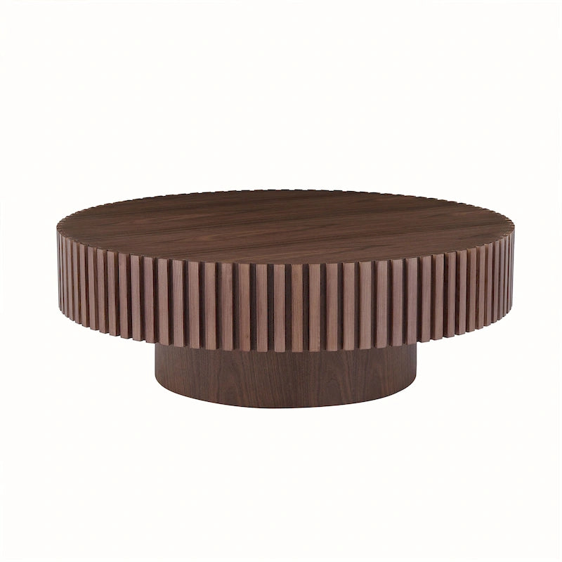 Table basse ronde moderne en noyer noir avec pied robuste, non assemblée