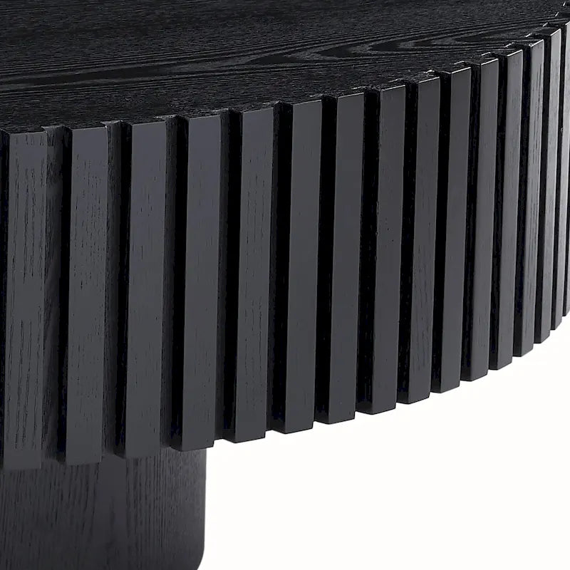 Table basse ronde moderne en noyer noir avec pied robuste, non assemblée