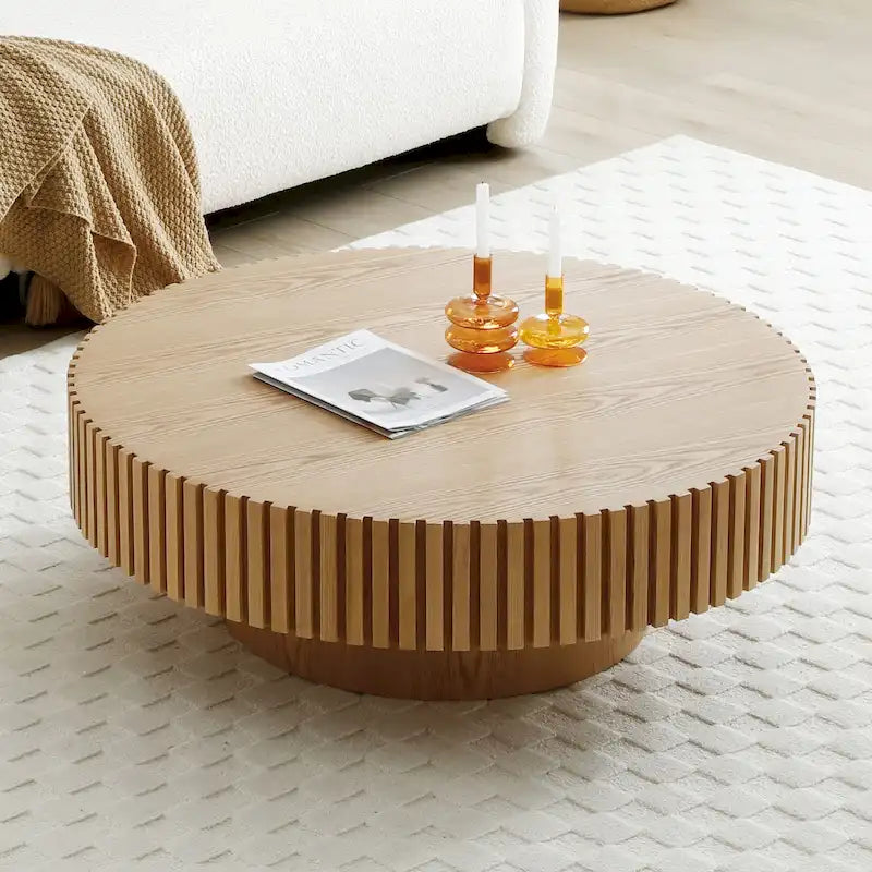 Table basse ronde moderne en noyer noir avec pied robuste, non assemblée